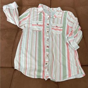 Long Sleeve Stripes Blouse - Size L